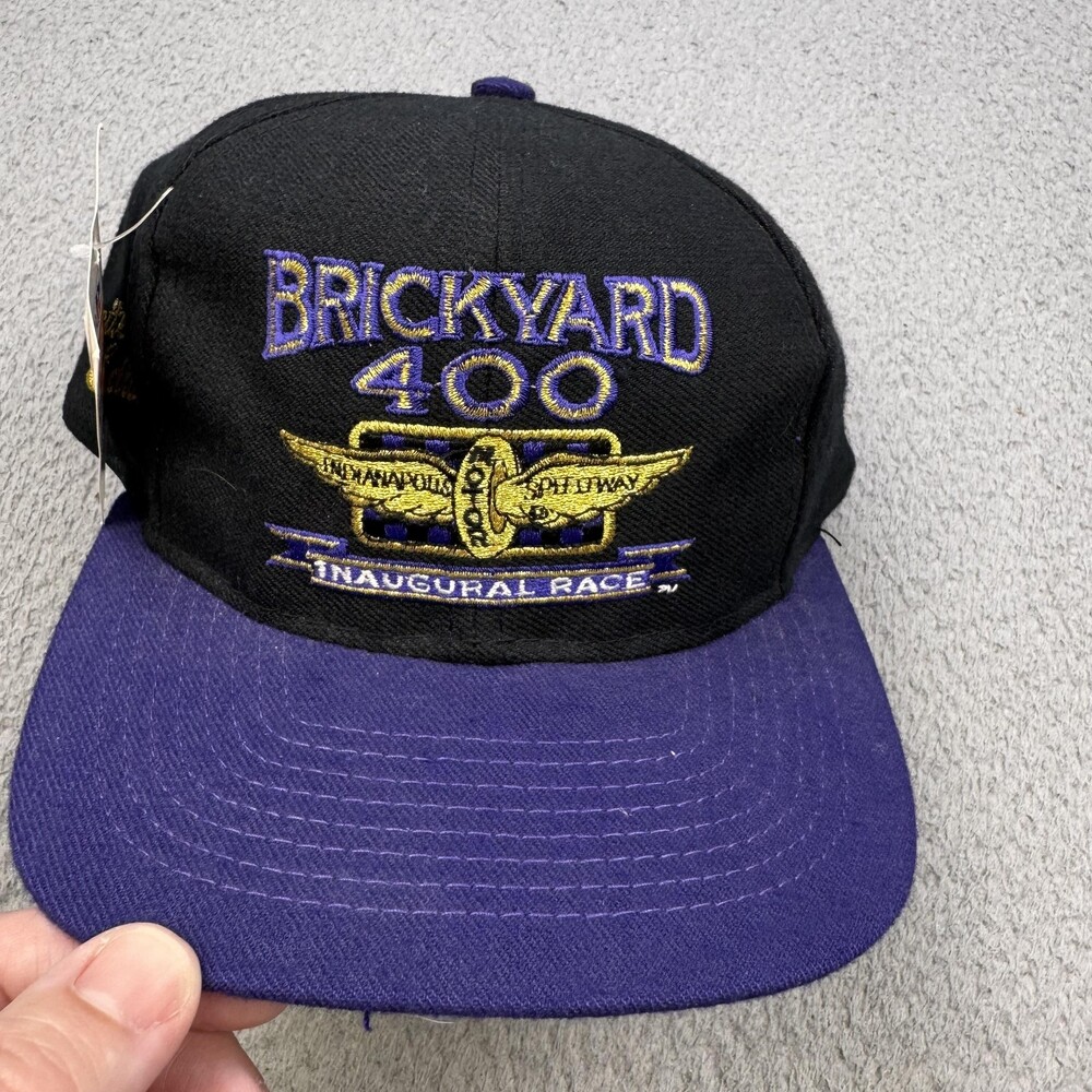 Vintage Brickyard 400 Hat Cap Snap Back Black Purple NASCAR Racing Logo 7 90s